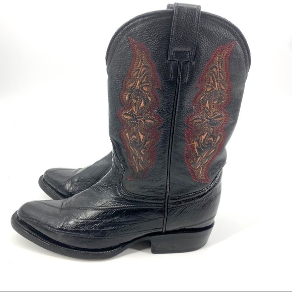 El Patron black leather western stitched cowboy boots main image 11